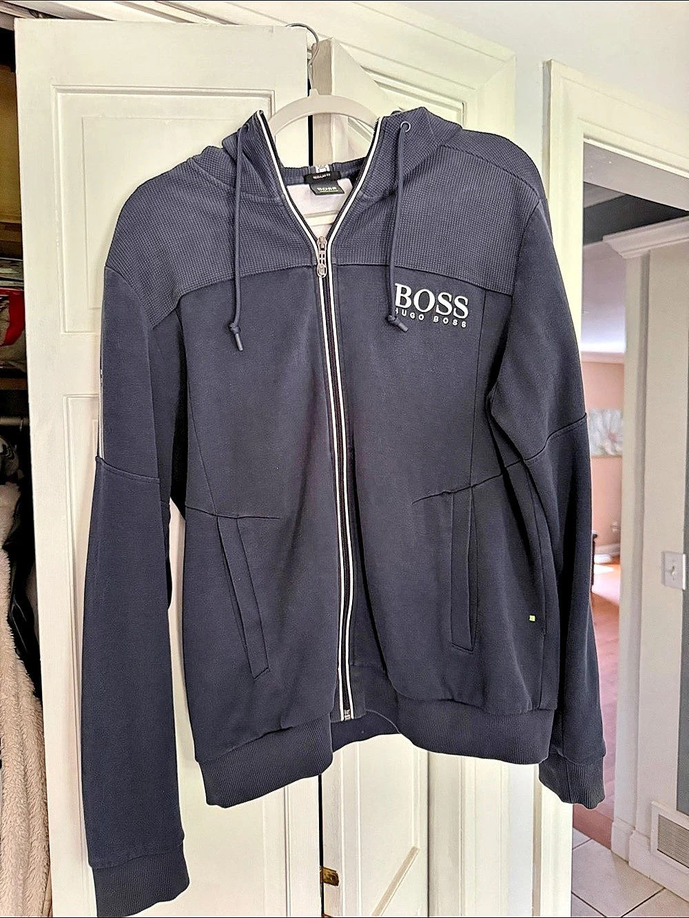 Hugo Boss Men's Zip Hoodie Blue Size Medium
